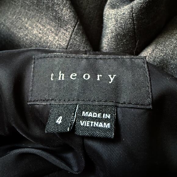 Theory Lanai Charcoal Stretch Wool Blazer Open Front Career Jacket Size 4 - Picture 6 of 6